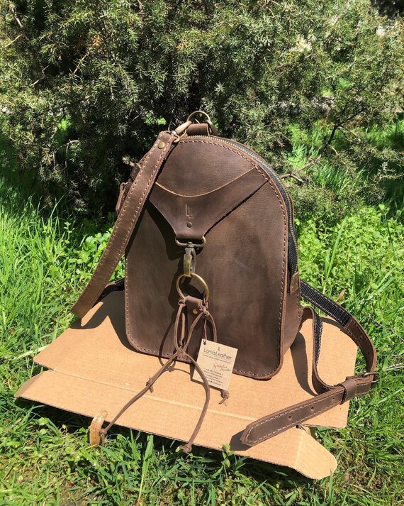 Handstitched Leather Backpack purse / small city woman Etsy