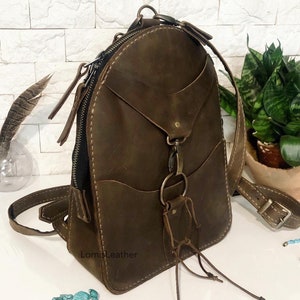 Hand-stitched Leather Backpack purse / small city woman rucksack Handmade