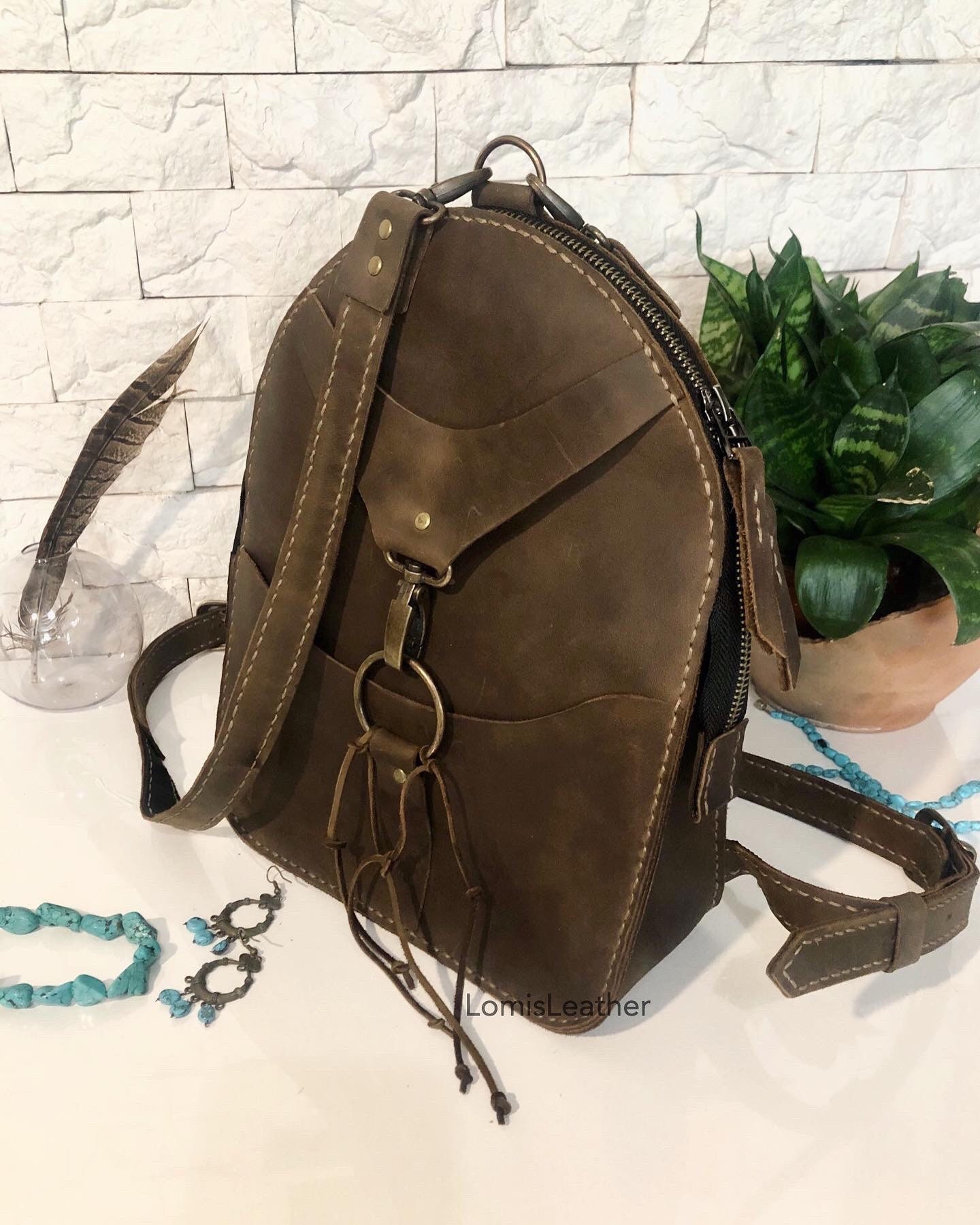 Handstitched Leather Backpack purse S size/ small city Etsy