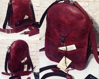 Mochila de piel convertible cosida a mano, bolso de mano/mochila urbana, bolso de hombro para mujer