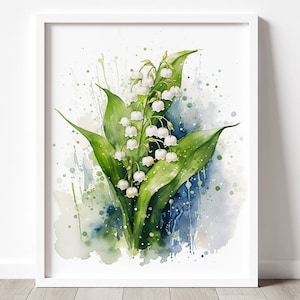 Lily of the Valley Art PRINT, Flower Watercolor Painting Wall Art, May White Flowers Modern Decor