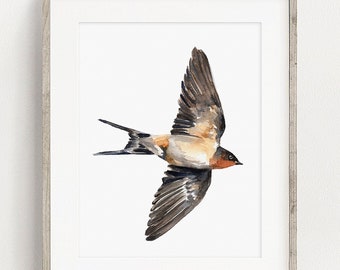 Barn Swallow Art PRINT, Bird Wall Art, Print from Original Watercolour Painting Unframed