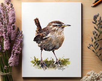 ORIGINAL Wren Watercolor Painting, Bird Wall Art, British Wildlife Decor, Bird Watching Gift, Original Artwork Unframed