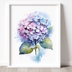 Hydrangea Art PRINT, Flower Watercolor Painting Wall Art, Pink and Blue Flowers Modern Decor