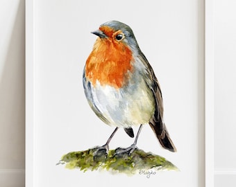 AFDRUKBARE Robin Aquarel Art, Robin Redbreast Schilderij, Britse Bird Decor, Winter Bird Wildlife Poster INSTANT DOWNLOAD