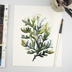 ORIGINAL Seaweed Watercolor Painting, Botanical Wall Art, Green Decor, Unique Gift, Original Watercolour Artwork Unframed