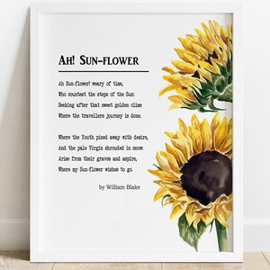 IMPRIMABLE Ah! Poème de tournesol par William Blake, Poésie Art mural, Décor de pépinière jaune, Aquarelle Impression de fleurs TÉLÉCHARGEMENT INSTANTANÉ