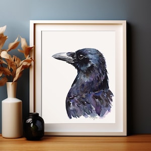 Raven Art PRINT, Crow Bird aquarel schilderij muurkunst, Corvid print van originele aquarel schilderij ingelijst