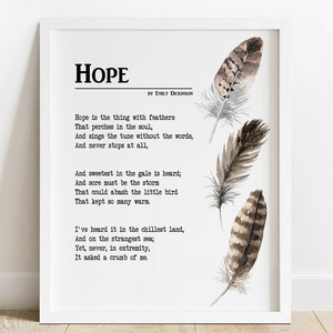 Druckbares Hope Gedicht von Emily Dickinson, Inspirierende Wandkunst, Hope Is The Thing With Feathers Gedicht Druck INSTANT DOWNLOAD