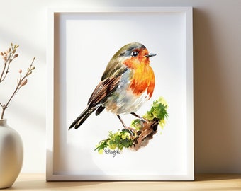 Robin Wall Art PRINT, Garden Bird, Robin Redbreast, Wildlife Art Print from Original Watercolour Painting