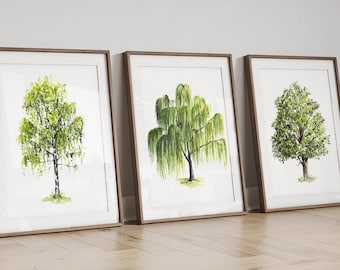 Trees Wall Art PRINT Set of 3, Watercolour Paintings, Green Botanical Wall Art, Prints from Original Art