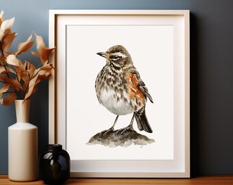 Redwing Art PRINT, Winter Bird Watercolour Painting Wall Art, British Woodland Decor, Print from Original Watercolor Painting Unframed