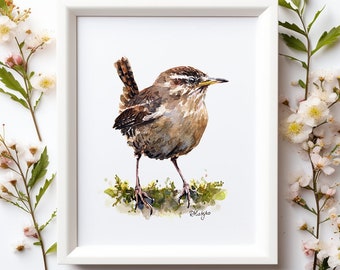 Wren Wall Art PRINT, Garden Bird, Jenny Wren, Bird Watching Gift, British Wildlife Art Print from Original Watercolour Painting