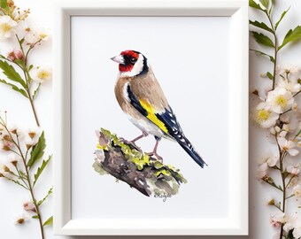 Goldfinch Wall Art PRINT, Garden Bird, Bird Watching Gift, British Wildlife Art Print from Original Watercolour Painting