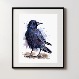 Raven Art PRINT, Crow Bird aquarel schilderij muurkunst, Corvid print van originele aquarel schilderij ingelijst