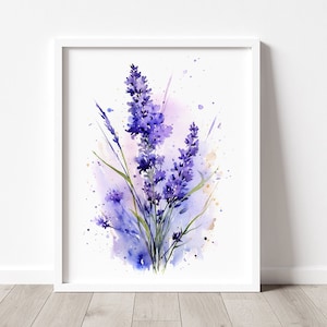 Lavender Art PRINT, Flower Watercolor Painting Wall Art, Purple Flowers Modern Decor