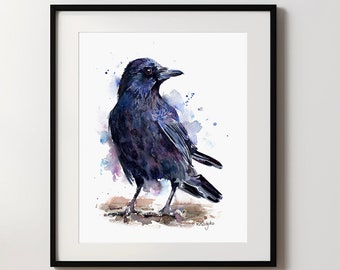 Raven Art PRINT, Crow Bird Watercolour Painting Wall Art, Corvid Print from Original Watercolor Painting Unframed
