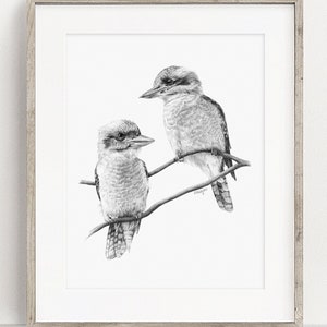 PRINTABLE Kookaburra Art Print, Kookaburras Pencil Drawing Wall Art, Printable Australian Bird Sketch, Wildlife Poster INSTANT DOWNLOAD