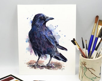 ORIGINAL Raven Watercolor Painting, Crow Bird Wall Art, Corvid, Unique Gift, Original Watercolour Artwork Unframed