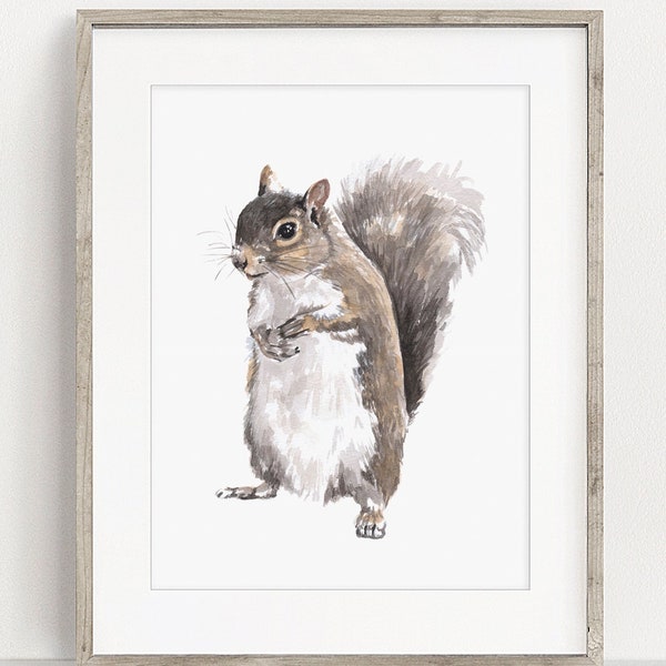 PRINTABLE Squirrel Art, Cute Watercolor Gray Squirrel, Watercolour Squirrel Painting, Nursery Decor, Nature Wildlife Poster Instant Download