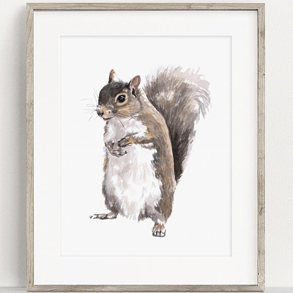 Gray Squirrel Art PRINT, Squirrel Watercolor Painting Wall Art Woodland Animal Unique Gift Print from Original Watercolour Painting Unframed