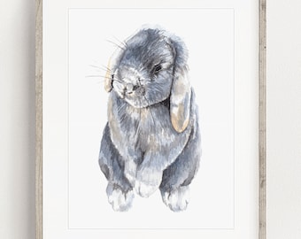 PRINTABLE Lop Eared Rabbit Art, Watercolor Rabbit Painting, Cute Bunny Art, Nursery Wall Art, Rabbit Baby Nursery Decor INSTANT DOWNLOAD