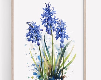 Bluebells Art PRINT, Flowers Watercolor Painting Wall Art, Blue Meadow Flowers Modern Decor