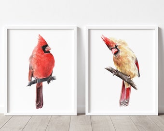 PRINTABLE Cardinal Birds Watercolor Art, Northern Cardinal Couple Painting, Garden Bird Decor, Bird Wildlife Poster INSTANT DOWNLOAD