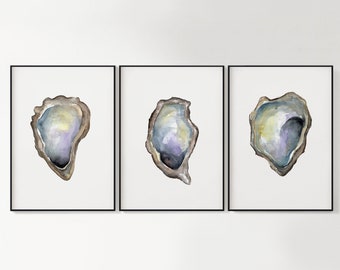 IMPRIMIBLE Odster Art Set Of 3 - Tríptico Ostra Acuarela, Casa de Playa, Baño, Concha de Ostra, Cocina de Mariscos, Descarga Instantánea ACC103