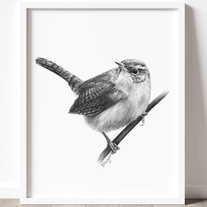 Druckbare Zaunkönig Kunstdruck, Zaunkönig Zeichnung Wandkunst, Garten Vogel Skizze, Jenny Wren Wildlife Poster INSTANT DOWNLOAD