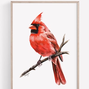 PRINTABLE Cardinal Bird Watercolor Art, Male Northern Cardinal Painting, Garden Bird Decor, Bird Wildlife Poster INSTANT DOWNLOAD