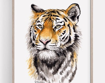 PRINTABLE Tiger Watercolor Painting, Jungle Animal Art, Tiger Print, Nursery Wall Art Decor, Nature Wildlife Print INSTANT DOWNLOAD