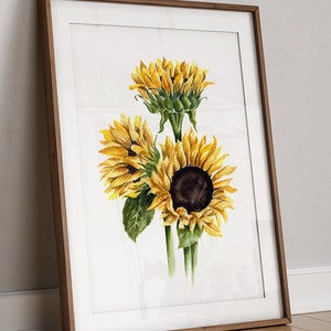 Sunflowers Art PRINT, Garden Flower Watercolor Painting Wall Art, Print from Original Watercolour Painting Unframed image 1