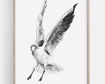 IMPRIMIBLE Seagull Wall Art Print, Charcoal Sketch, Seagull Drawing Wall Art, Minimalist Contemporary Modern Nature Poster INSTANT DOWNLOAD
