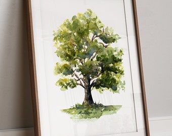 Oak Tree Art PRINT, Watercolour Green Tree Wall Art, Oak Tree Print from Original Painting