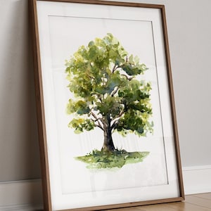 Oak Tree Art PRINT, Watercolour Green Tree Wall Art, Oak Tree Print from Original Painting