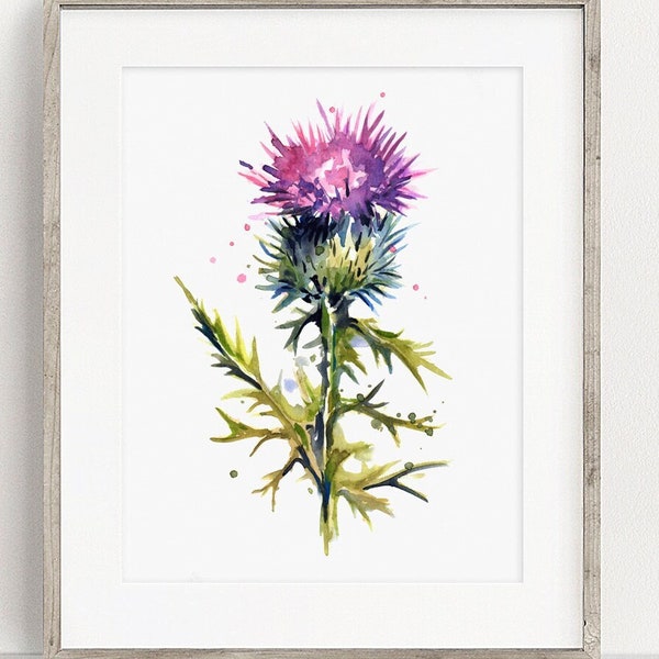 PRINTABLE Thistle Watercolour Art, Scottish Spear Thistle Painting, Scotland National Flower Poster INSTANT DOWNLOAD