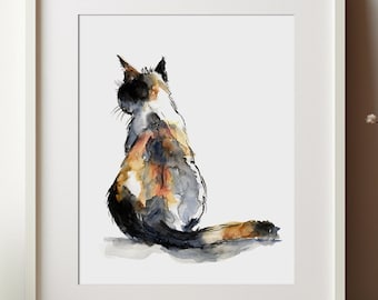 Calico Cat Art PRINT, Watercolour Cat Print from Original Painting Unframed
