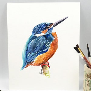 ORIGINAL Kingfisher Watercolour Painting, Bird Wall Art, British Wildlife Decor, Bird Watching Gift, Original Artwork Unframed