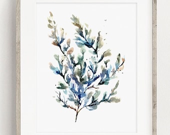 Seaweed Art PRINT, Watercolour Coastal Wall Art, Marine Bathroom Print from Original Painting