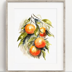 Oranges on a Branch Art PRINT, Watercolour Orange Tree Print, Oranges Painting, Citrus Fruit Kitchen Decor, Print from an Original Painting