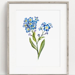 Myosotis Art PRINT, Peinture à laquarelle de fleur Art mural, Décor bleu, Impression à partir dune aquarelle originale non encadrée image 2