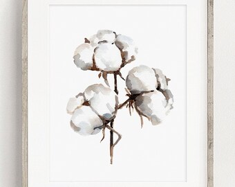 Cotton Art PRINT, Neutral Watercolour Painting Wall Art, Cottagecore Decor, Print from Original Artwork Unframed