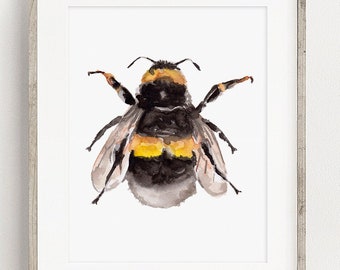 Bumblebee Art PRINT, Bumble Bee Watercolor Painting Wall Art, Humble Bee Decor Unique Gift Print from Original Watercolour Painting Unframed