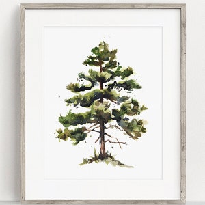 Pine Tree Art PRINT, Watercolour Green Tree Wall Art, Pine Tree Print from Original Painting