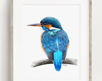 Kingfisher Art PRINT, Bird Painting Wall Art, River Bird Decor, Unique Gift, Print from Original Painting Unframed