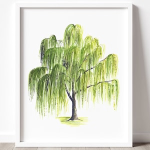 PRINTABLE Willow Tree Art - Watercolor Weeping Willow Tree Print, Woodland Tree, Tree Painting, Forest Bedroom, Instant Download