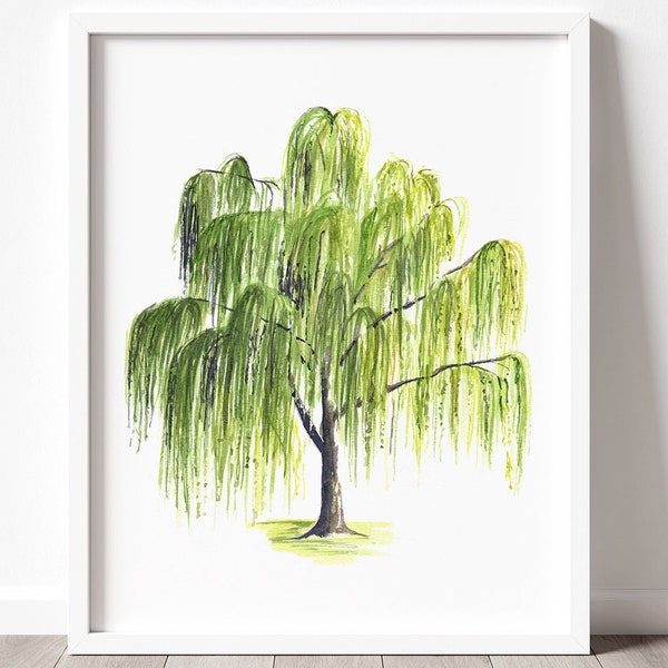PRINTABLE Willow Tree Art - Aquarelle Weeping Willow Tree Print, Woodland Tree, Tree Painting, Forest Bedroom, Téléchargement instantané