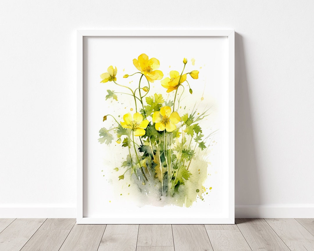 Buttercups Art Print Flower Watercolor Painting Wall Art Yellow