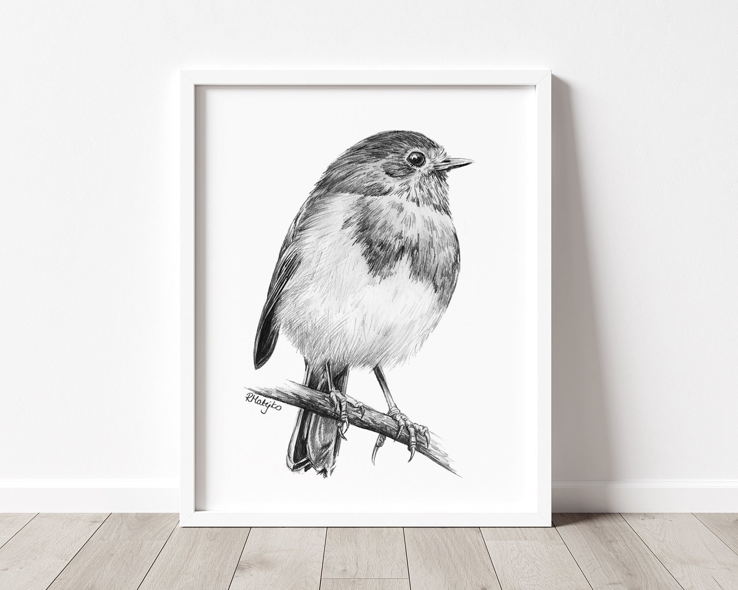 PRINTABLE Robin Wall Art Print, Pencil Drawing Wall Art, Bird Sketch, Garden Bird Art, Bird Watcher Gift Idea INSTANT DOWNLOAD